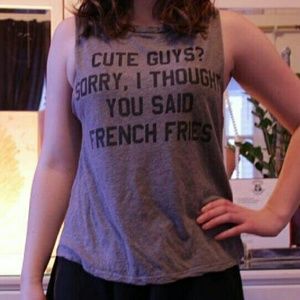 F21 Gray "French Fries" Graphic Muscle Tank