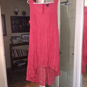 Salmon hi low lace over dress
