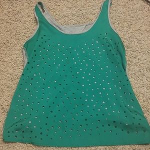Green and grey cut out back tank top
