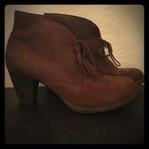 Brown lace up heeled booties