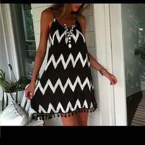 Black White Chevron Spaghetti Strap Mini Dress