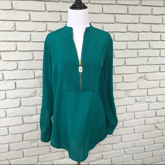 Michael Kors Teal Zipper Front Blouse