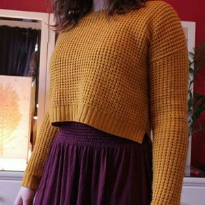 F21 Waffleknit Yellow Cropped Sweater