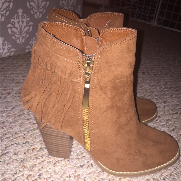 Brown fringe booties