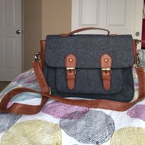 Gray & brown satchel purse