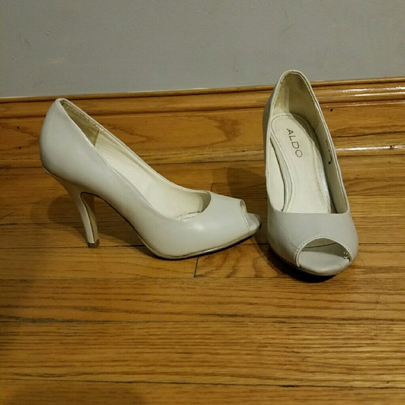 white Aldo peep toe heels