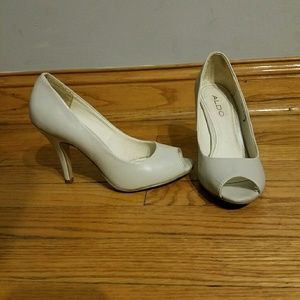 white Aldo peep toe heels