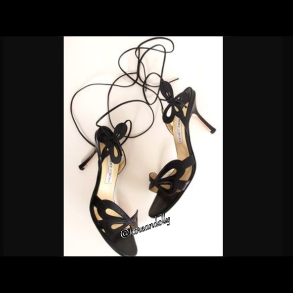 Jimmy Choo black leather butterfly heels