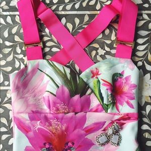 Baby blue dress with pink modern flower design