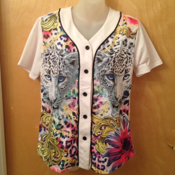 Red Fox leopard animal face floral jersey