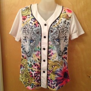 Red Fox leopard animal face floral jersey