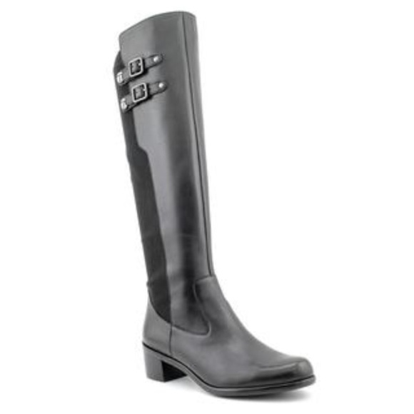 TAHARY KALLEN LEATHER BLACK BOOTS KNEE HIGH