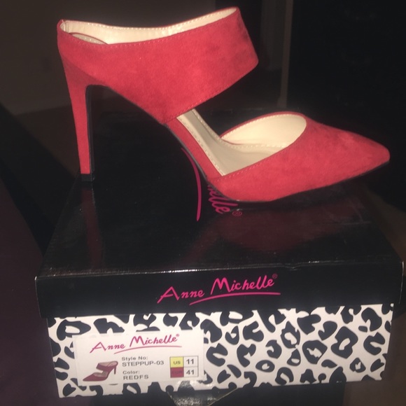 Red suede high heel mules