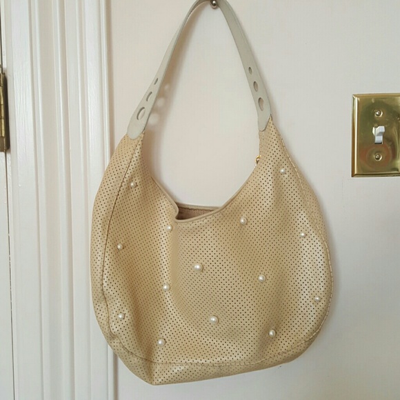 LEATHER HANDBAGS WITH STUDDED FRONT PEARLS - Picture 1 of 3