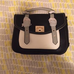 Black/white/gray satchel bag.