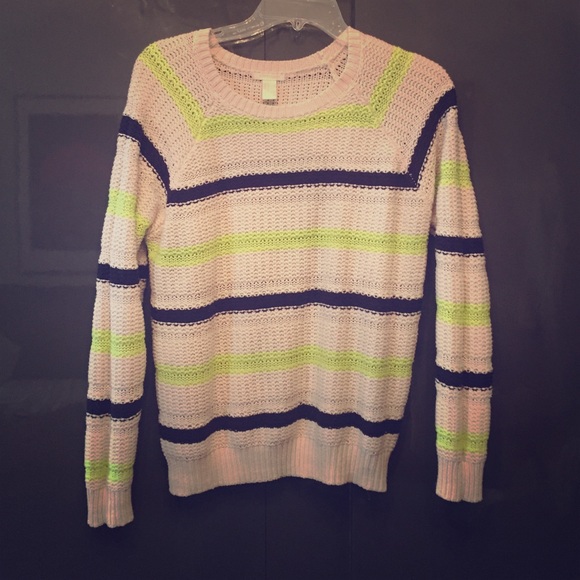 Adorable blue & beige & lime striped sweater. - Picture 1 of 1