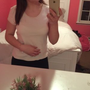 ✨white/tan striped cotton tee✨