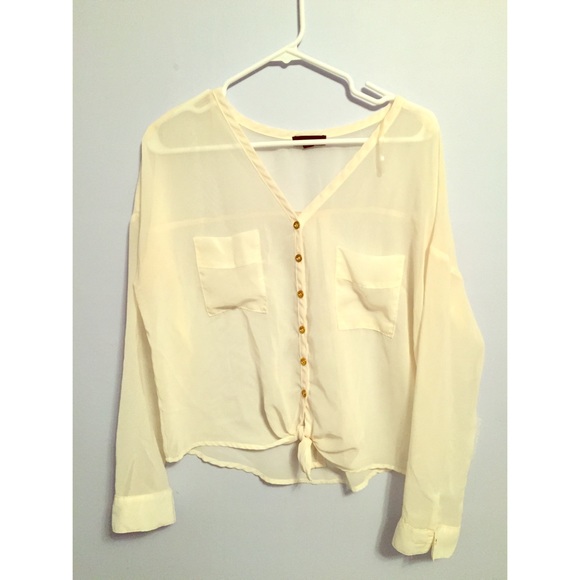 Sheer cream button up with gold buttons. - Picture 1 of 1