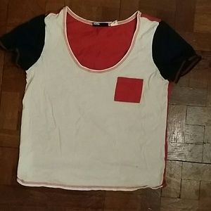 Creamy/white, navy, and red t-shirt