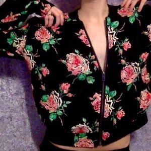 UO Floral Silky Bomber Jacket