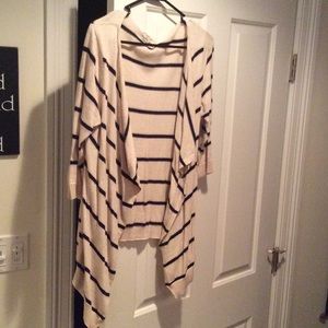 Cream Cardigan with Navy Blue Stripes
