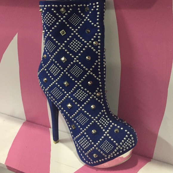 Blue Suede Boot with Silver Studs - Picture 2 of 3
