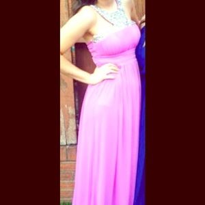 Light pink, floor length, formal dress