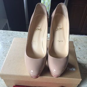 Auth Christian Louboutin Bianca 120mm nude patent