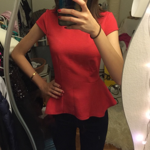 Topshop red rib peplum top