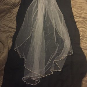 White beaded wedding veil