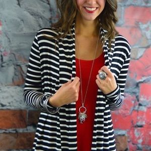 Black & White Striped Button Up Sweater