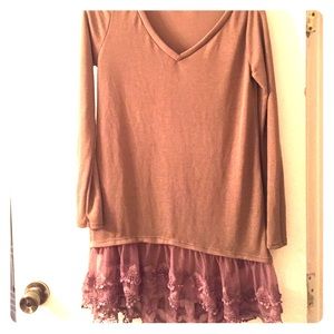 Tan long sleeve with lace extender bottom