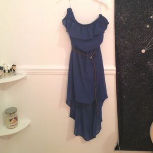 strapless high/low dress with belt