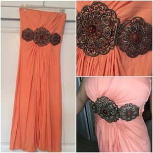Coral bejeweled strapless dress SKY