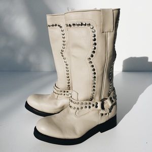 Jeffrey Campbell cream colored studded boot