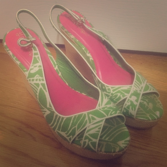Green and white Lilly Pulitzer wedges