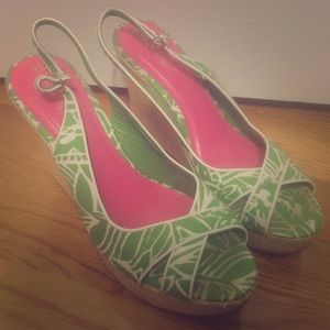 Green and white Lilly Pulitzer wedges