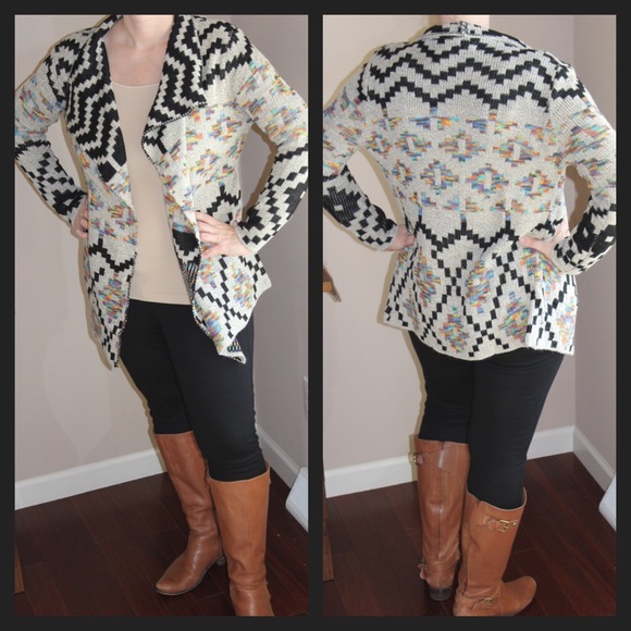 Aztec Geo Shawl Collar Sweater