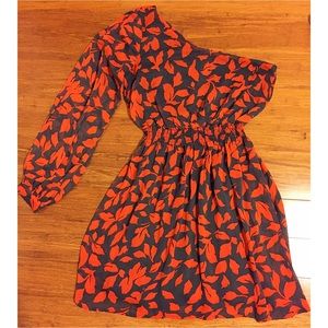 Grey/Orange Patterned One Shoulder Dress - F21 (S)