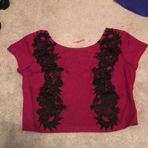 Bebe burgundy lace detail CROP TOP!!! NEVER WORN!!