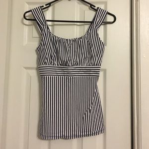 ANN TAYLOR navy blue and white tank top
