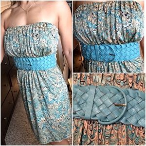 Strapless silk paisley leather belt SKY in Large