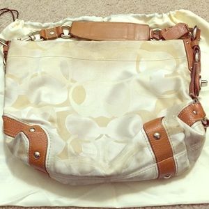White canvas and leather Coach purse