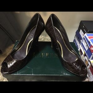 Patent Leather Snakeskin Pumps (Peep Toe)