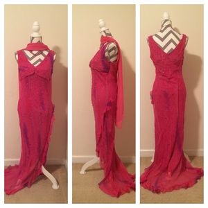 Beautiful multicolored Beaded lace dress w/ scarf