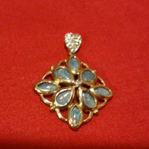 10 K Gold Doublet Opal Pendant with Diamond Accent