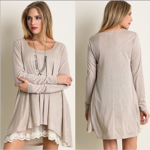 ValMarie Boutique Tops - ↗️Light Tan with lace tunic or mini dress