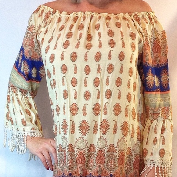 Boho Brick Moroccan Fringe Dress - Picture 3 of 3