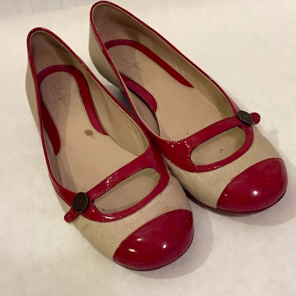 Cole Haan linen and red patent leather wedges. - Picture 4 of 4