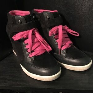 Suede and Leather Wedge Sneakers